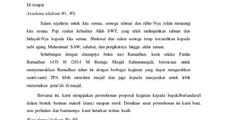 Contoh Proposal Permohonan Bantuan Dana Usaha Dagang