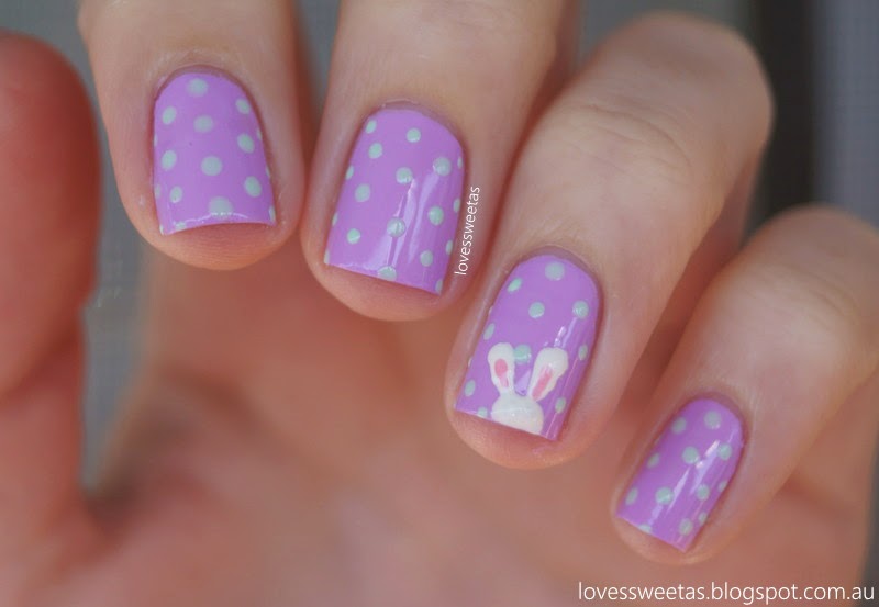 love's sweet as Easter Nail Art Polka Dots & Bunny {Purple & Mint}
