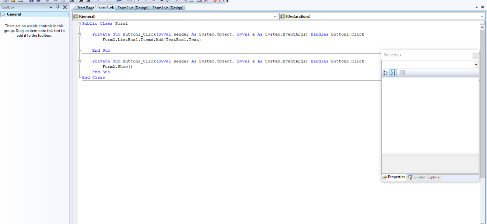 How do I pass values from textbox in one form to listbox of another