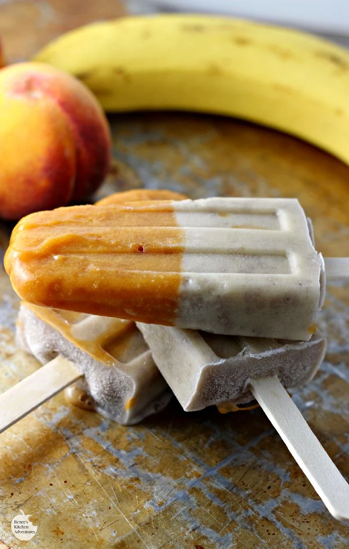 Peach and Banana Frozen Fruit Bars | by Renee's Kitchen Adventures - Healthy recipe for a delicious frozen fruit treat! 