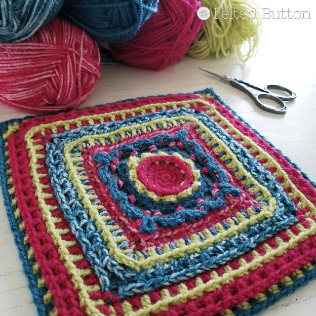 Rinske Square | free crochet pattern by Susan Carlson of Felted Button -- Colorful Crochet Patterns made with Scheepjes Colour Crafter Rinske Square | free crochet pattern by Susan Carlson of Felted Button -- Colorful Crochet Patterns made with Scheepjes Colour Crafter