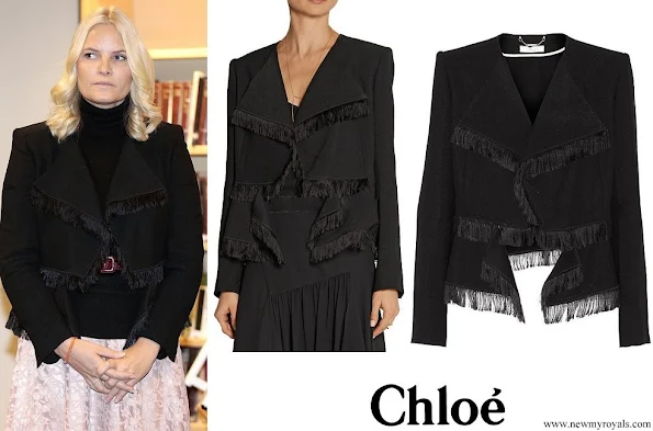 Crown Princess Mette-Marit wore CHLOE Fringed jacquard jacket