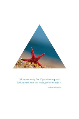 triangle with starfish on beach text life moves pretty fast