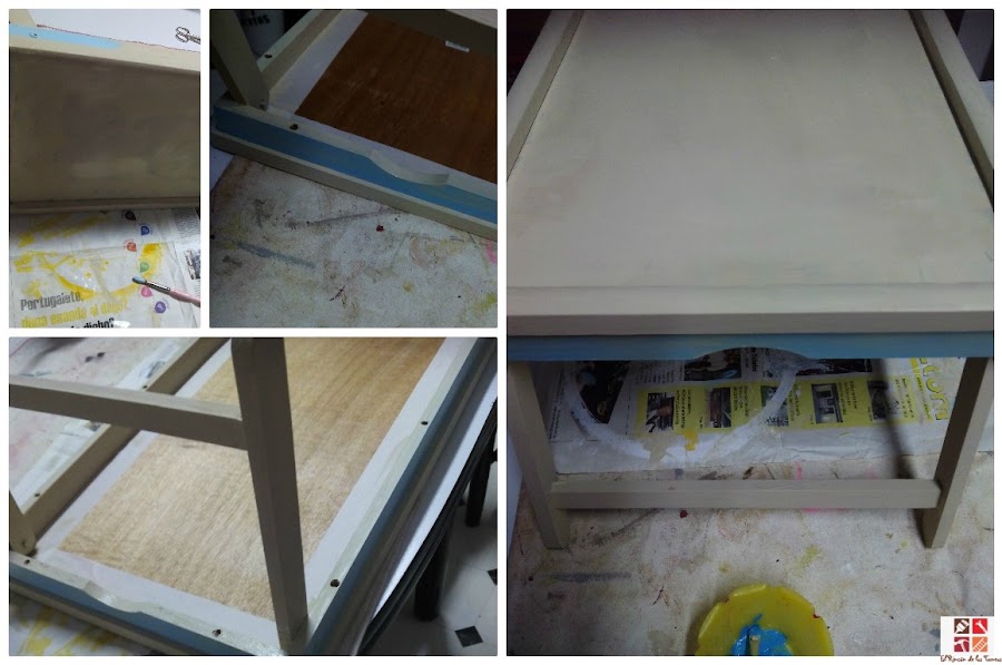 bandeja reciclada con pintura a la tiza y decoupage