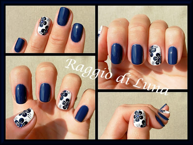 Raggio di Luna Nails: Dark blue flowers