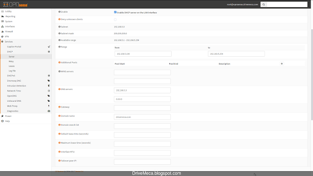 Modificamos y activamos valores en OPNsense DHCP server