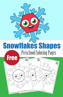 snowflakes with basic shapes preschool coloring pages ,free printables for kids