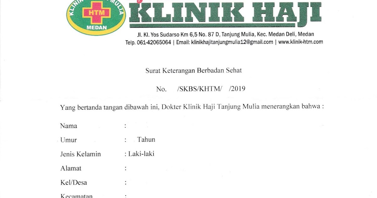 Surat Keterangan Berbadan Sehat Klinik Haji Tanjung Mulia Medan