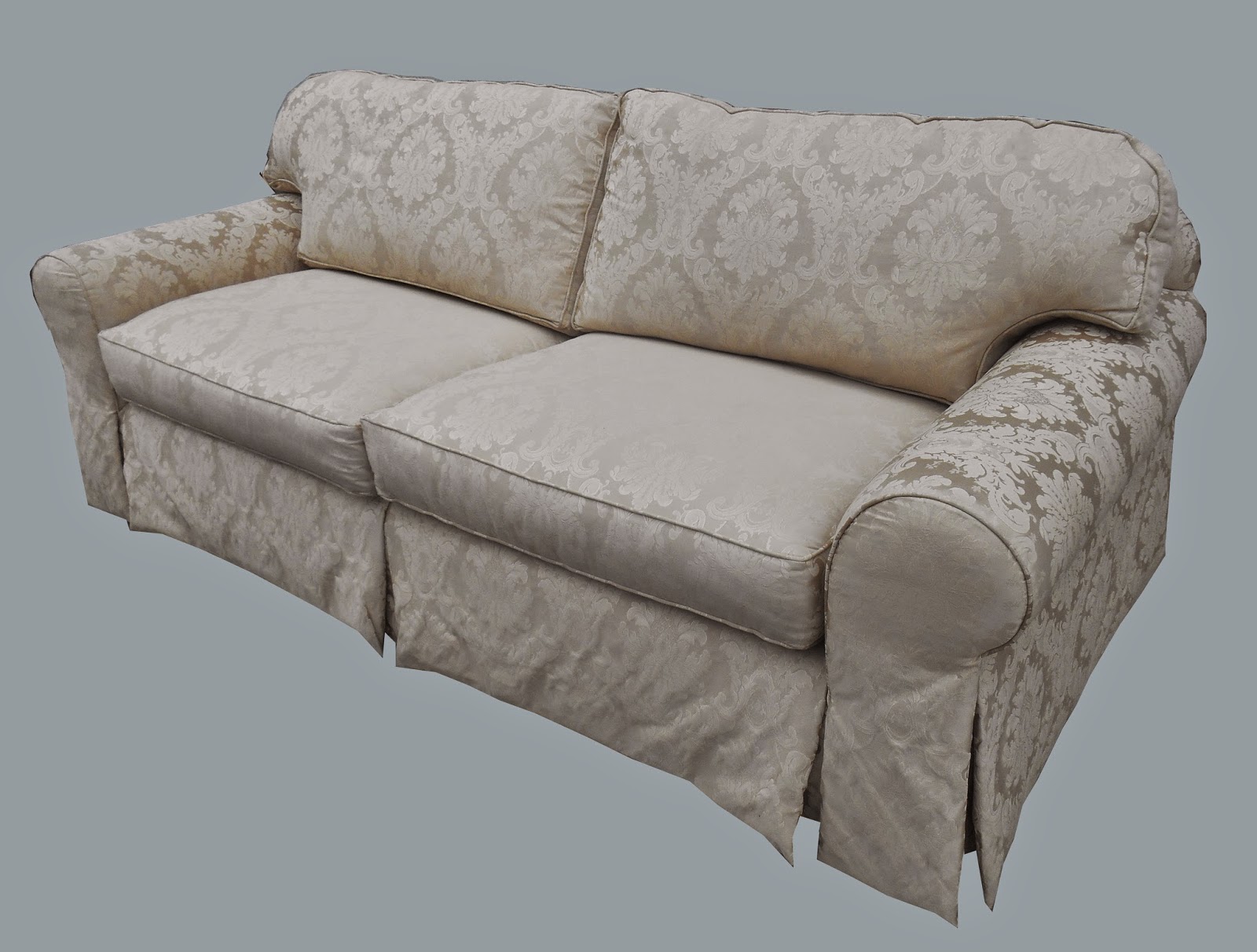 Uhuru Furniture & Collectibles Skirted Sofa in Jacquard Upholstery