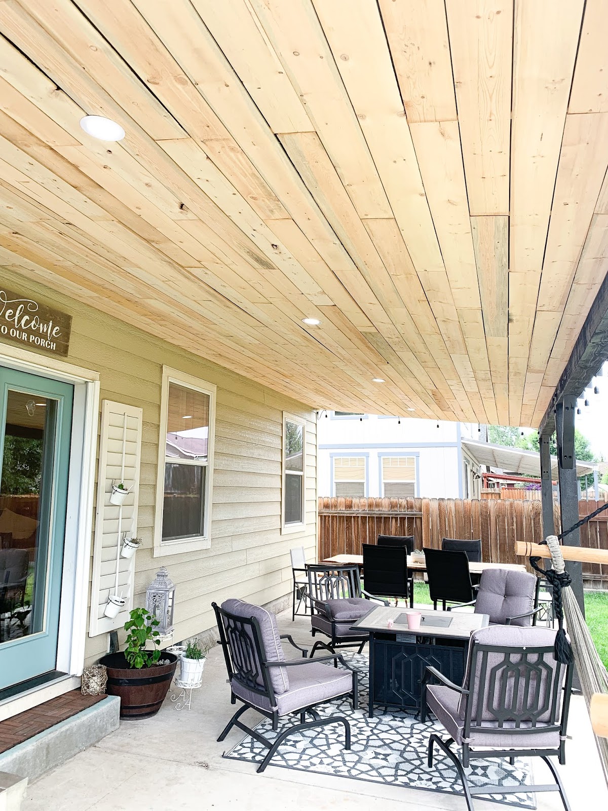 DIY Patio Cover with material list behind the diy