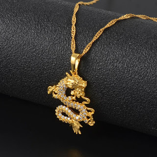 Gold Plated Crystal Dragon Pendant Necklace For Women