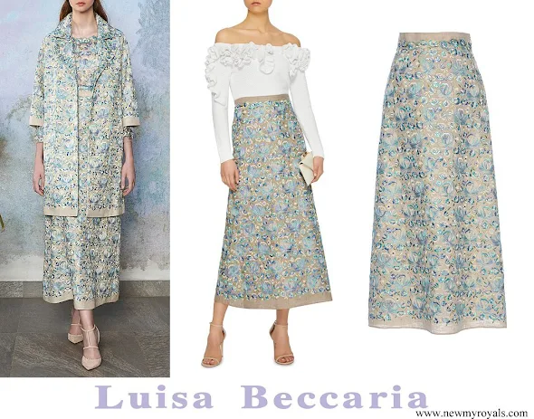 Queen Rania wore Luisa Beccaria Linen Embroidered Maxi Skirt