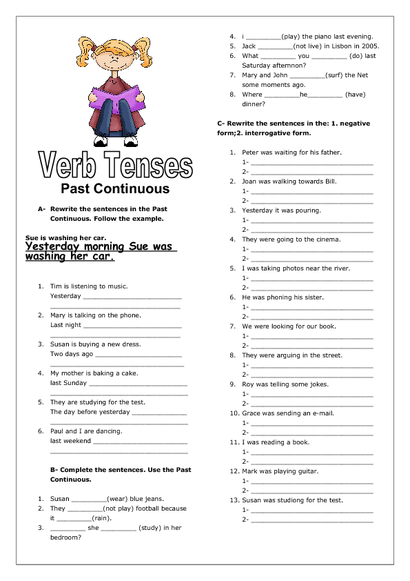 Verb Tenses Past Continuous My English Printable Worksheets
