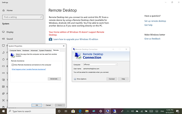 Windows 10 Remote Desktop ใน Windows Home