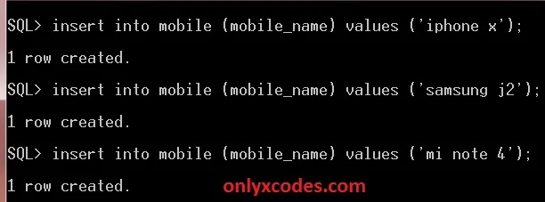 type SQL insert query in oracle SQL command line