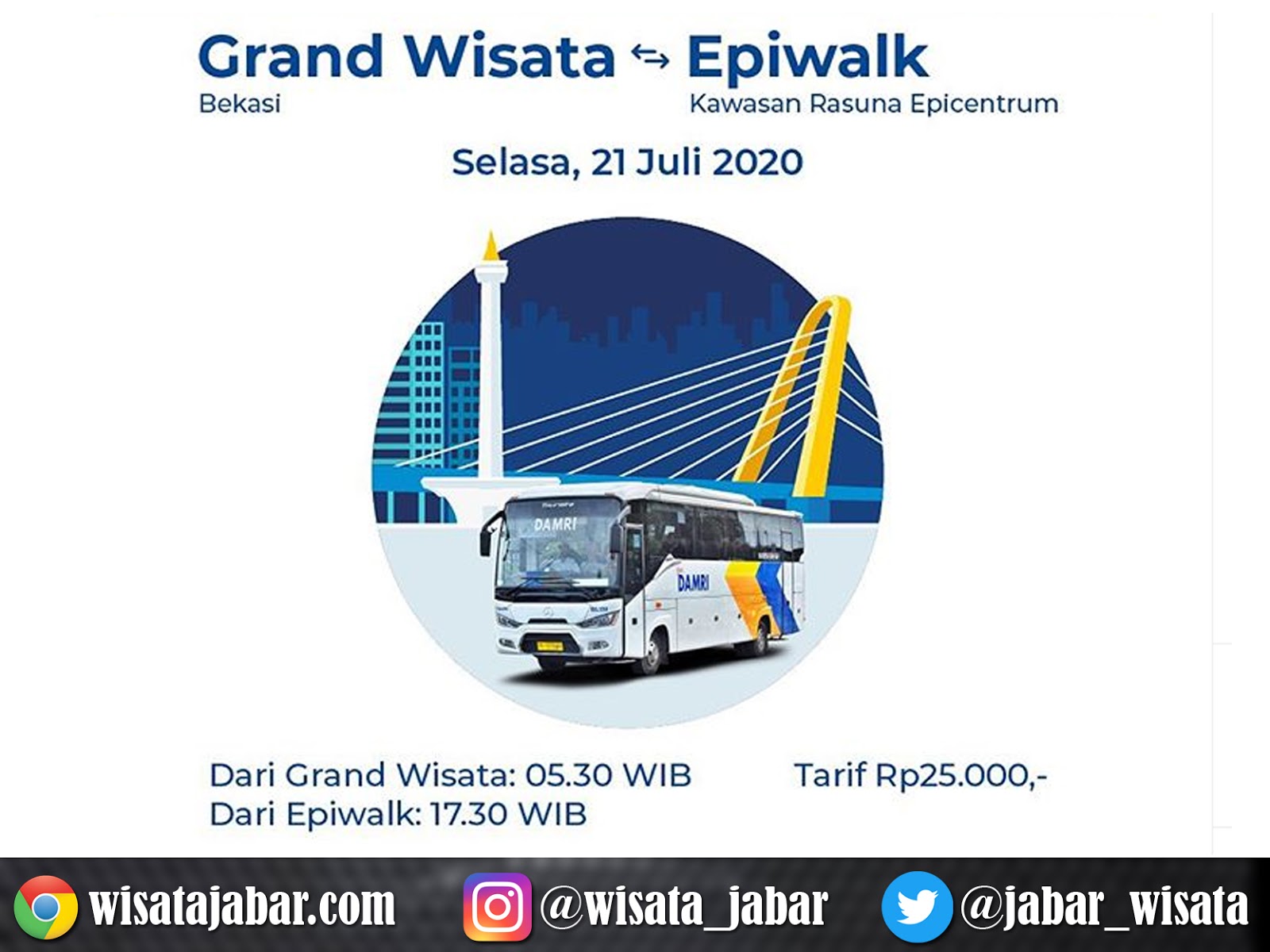 Ini Tarif Bus DAMRI Jurusan Grand Wisata Bekasi Epicentrum Walk