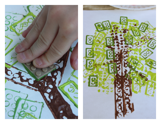 Brick-stamped apple tree activity for kids