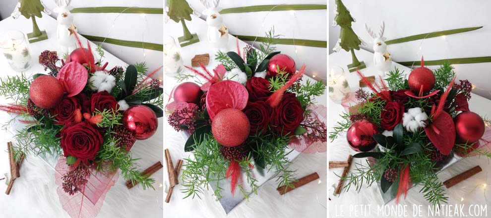 centre de table fleuri noël à faire soi même