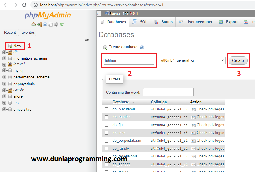 Cara Membuat Database MySQL di localhostphpmyadmin