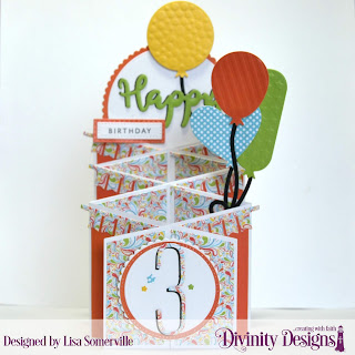 Divinity Designs Stamp/Die Duos: Happy, Paper Collections: Birthday Bash, Birthday Brights, Long & Lean Numbers, Bitty Borders, Birthday Balloons, Scalloped Circles, Circles, Pierced Circles, Double Stitched Rectangles, Pierced Rectangles, USA Map (stars), Cascade Fold Card with Layers