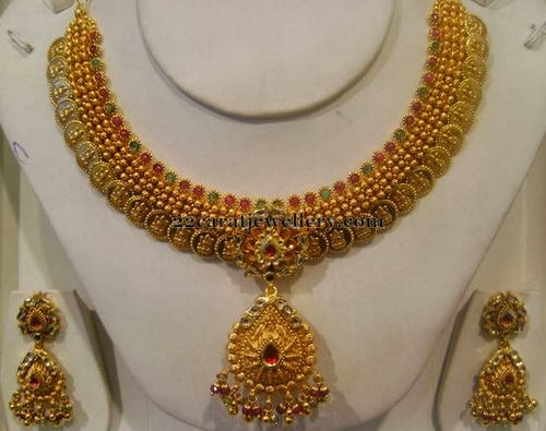 Lakshmi Gold Necklace With Enamel Work - Jewellery Designs