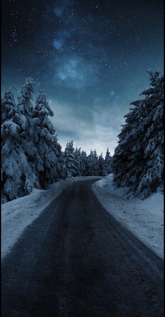 خلفية ايفون طبيعة ليلة طريق الثلج بجودة HD