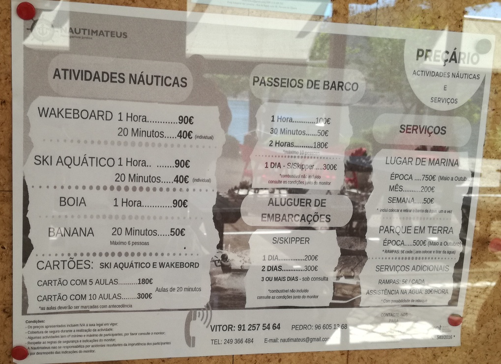 Tabela de Preços das Actividades náuticas Tabela de Preços das Actividades náuticas