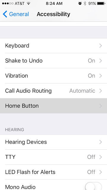 iOS Settings app - General - Accessibility - Home Button option