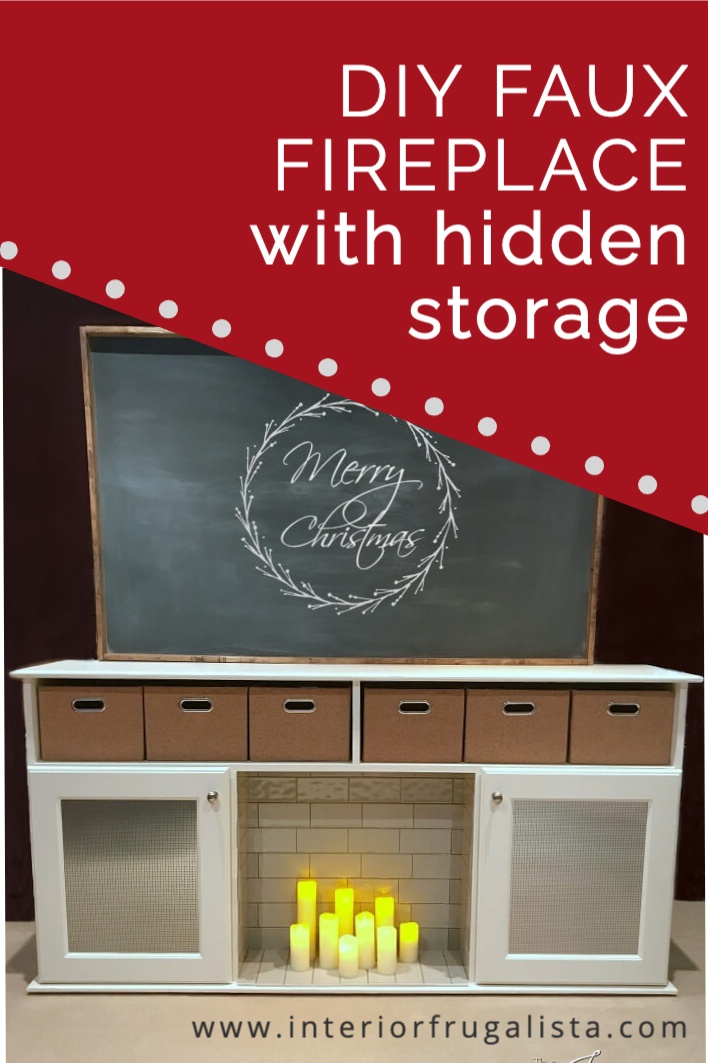 How to build a DIY faux fireplace with loads of hidden storage and media components just in time for the holidays! Perfect for a rental or small room. #diyfireplace #fauxfireplace #fireplaceidea