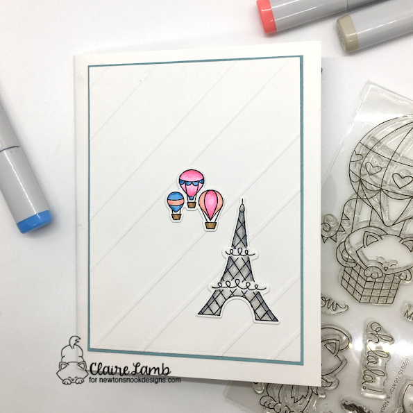 Oh la la by Claire features Newton Dreams of Paris, Frames & Flags, Land Borders, and Sky Borders by Newton's Nook Designs; #inkypaws, #newtonsnook, #cardmaking, #catcards