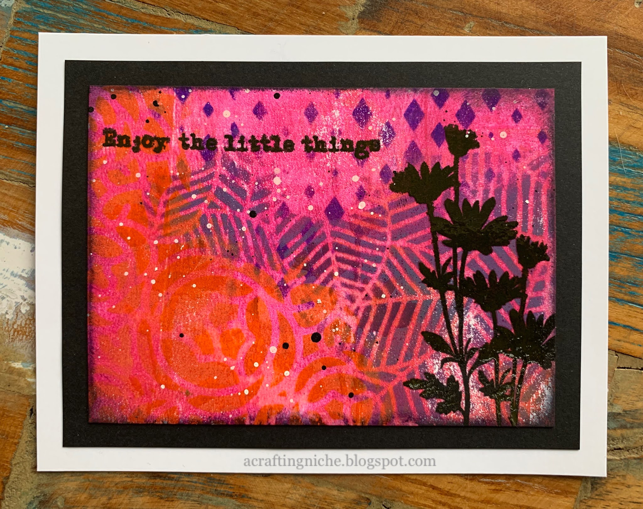 A Crafting Niche Gelli Plate & Pan Pastel "Enjoy The Little Things" Card