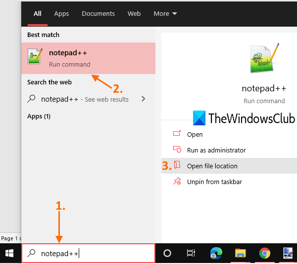 trouver l'emplacement du programme à l'aide du champ de recherche de Windows 10