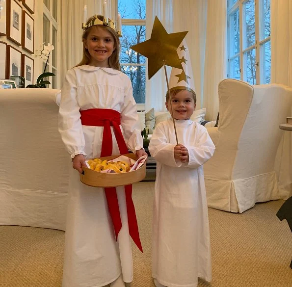 Crown Princess Victoria of Sweden shared new photos of her children Princess Estelle and Prince Oscar. St. Lucia's Day