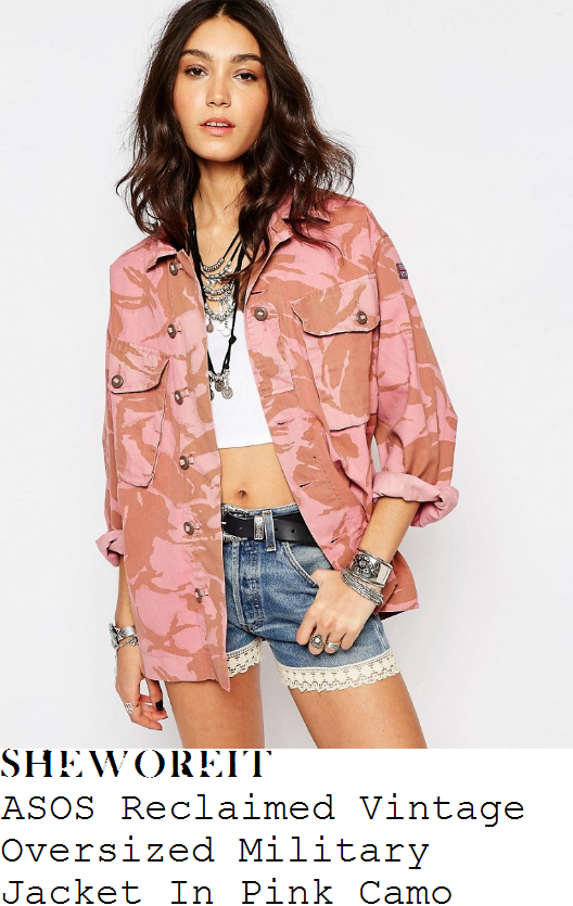 jade-thirlwall-asos-reclaimed-vintage-salmon-rose-and-terracotta-pink-camouflage-print-long-sleeve-button-up-relaxed-fit-cotton-twill-military-jacket