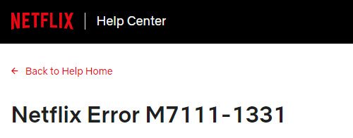 Netflix 오류 코드 M7111-1331 또는 M7111-1331-2206 수정