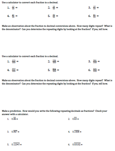 Jae Gets Real Repeating Decimals Exploration