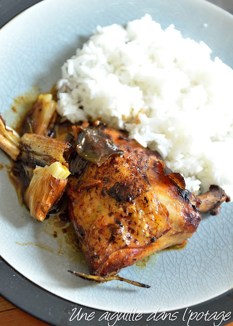 Poulet rôti, sauce huître et oignons de printemps/ cuisine asiatique