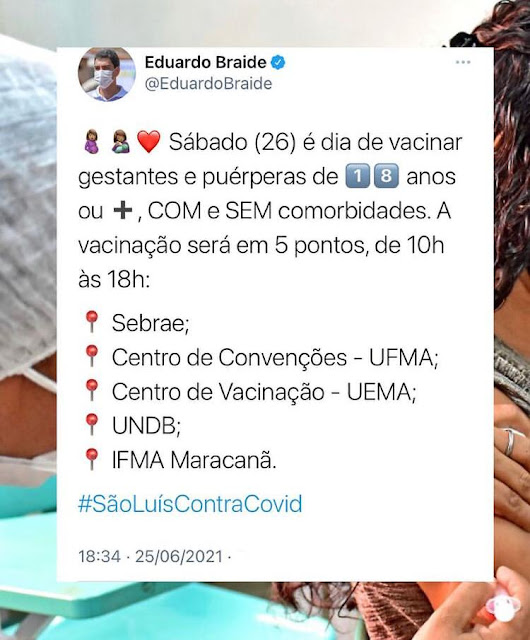 Veja quem vai se vacinar neste sábado (26), em São Luís; Hoje foi dia dos retardatários de 50+