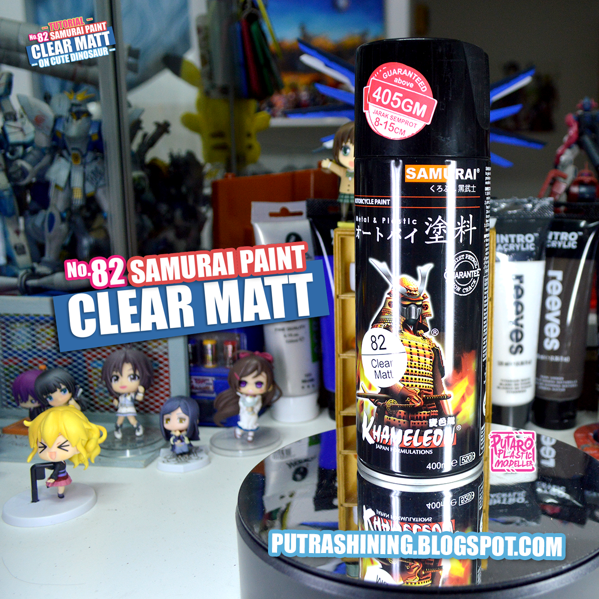 Tutorial Samurai Spray Paint Top Coat Clear Matte on Cute Dinosaur