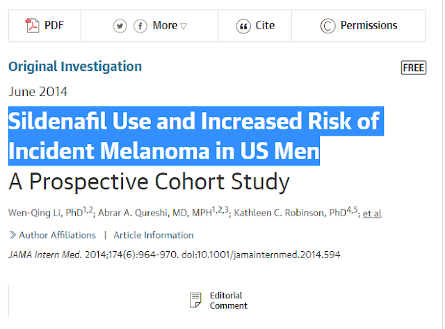 Men who use ED pills ( Sildenafil ) are 84% more likely to develop the most deadly type of skin cancer there is: melanoma…