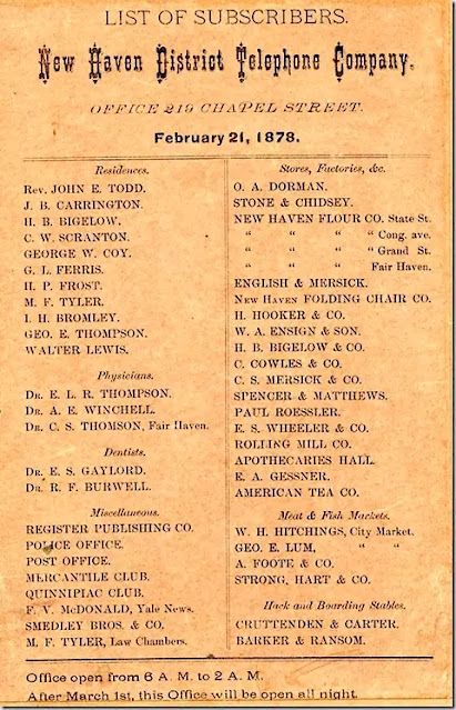 La primer guía telefónica era tan solo de una hoja. Febrero del año 1878.