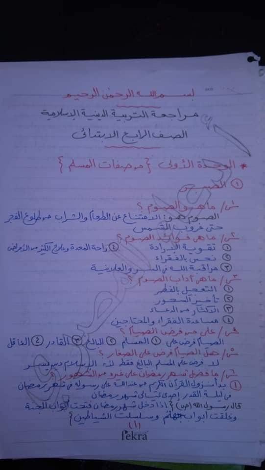 مراجعة التربية الاسلامية للصف الرابع الابتدائي الفصل الدراسي الثاني أ/ دعاء المصري 1