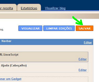 Estando na posição desejada click em salvar. Local do botão salvar no painel do blog.