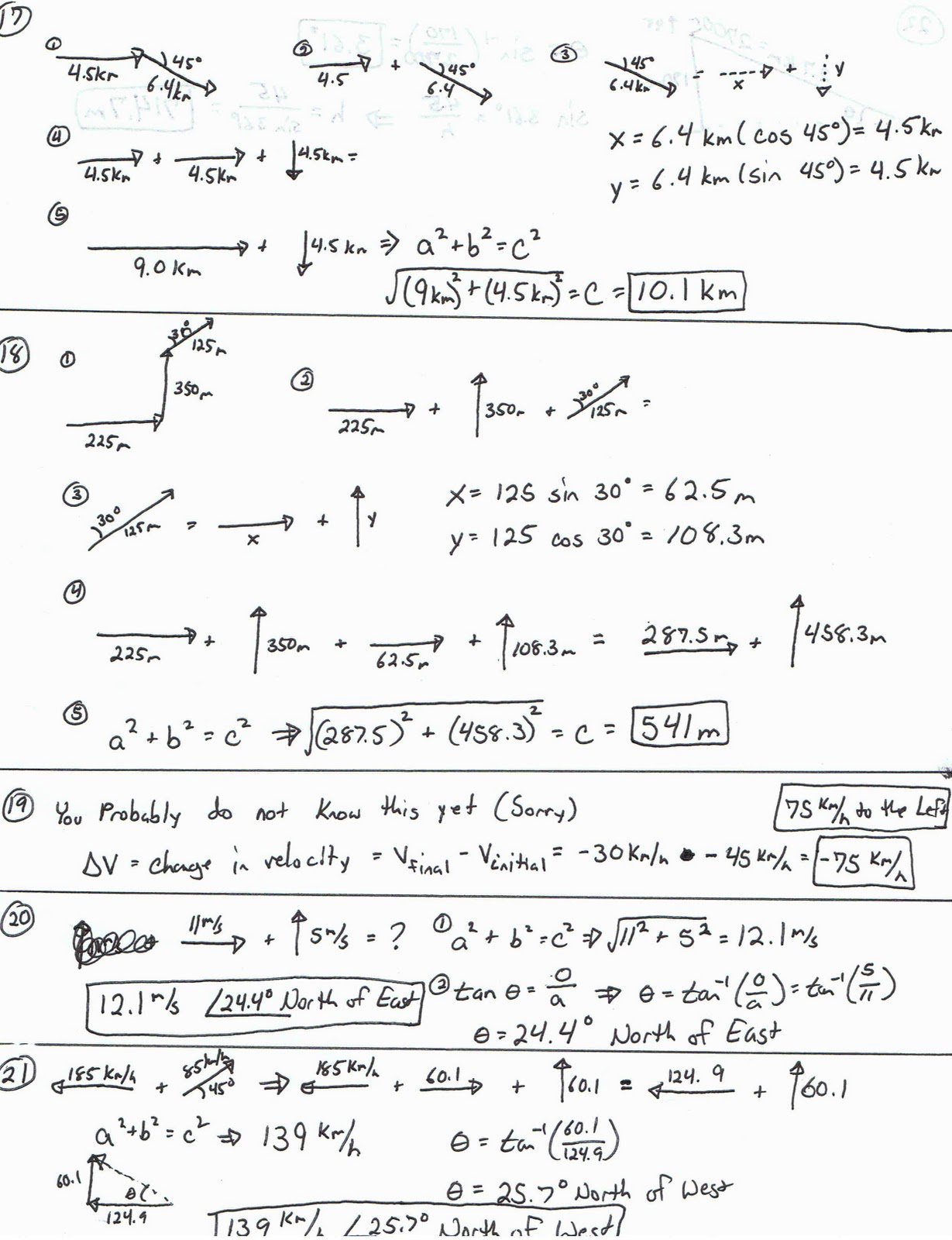 What Did We Learn in Physics?: Vector Worksheet Answers