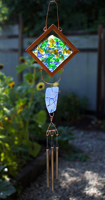 Kaleidoscope wind chime with cobalt blue glass, Coast Chimes