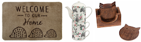 Hedgehog doormat, forest creatures cup and a set of hedgehog coasters
