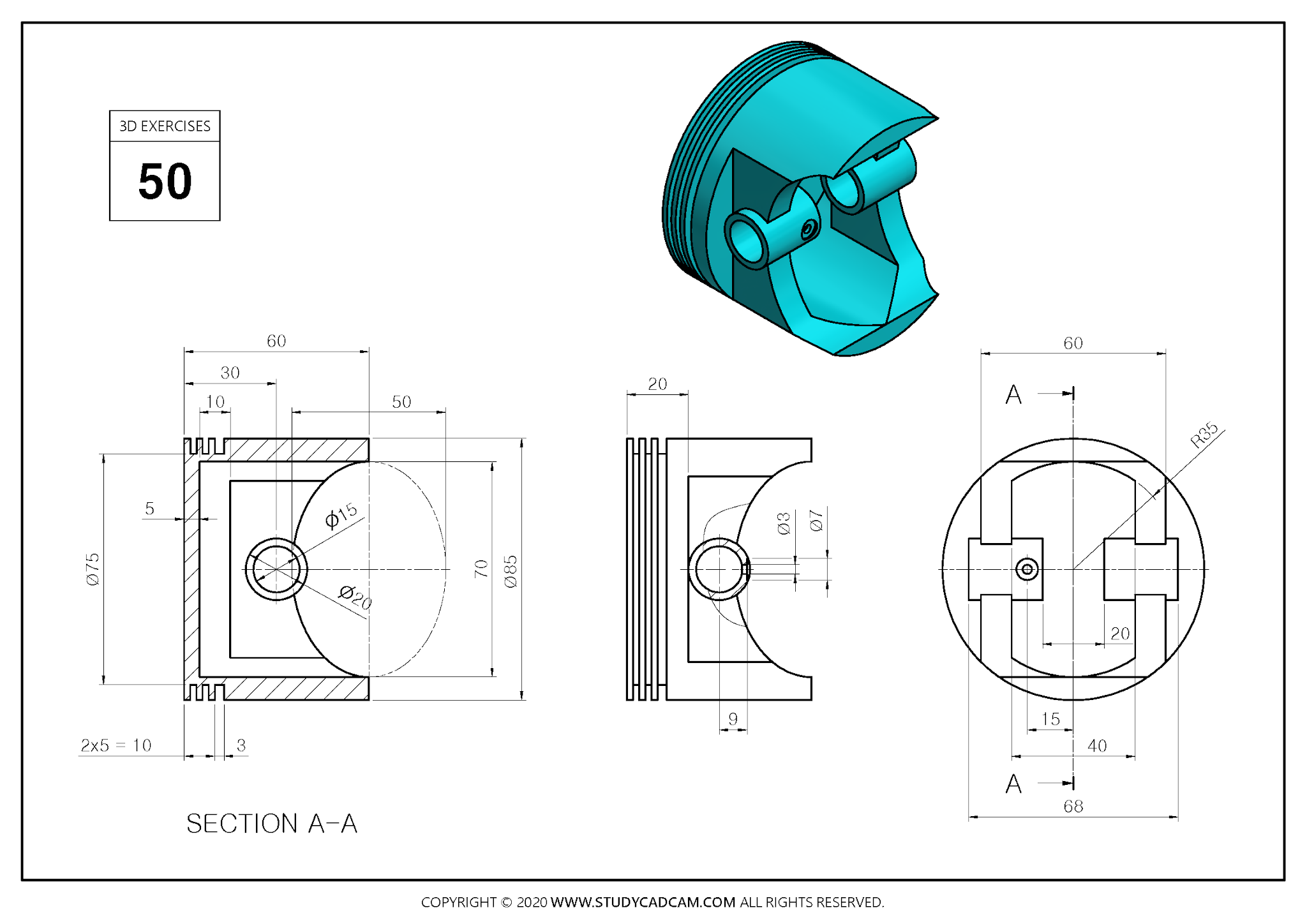 50 Cad Exercises , CAD: 2D to 3D (Modelling) – POIZ