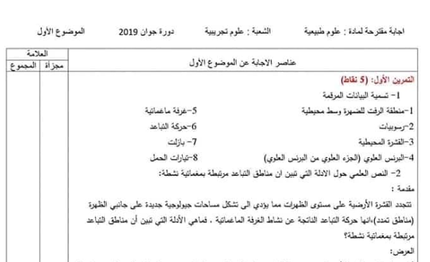 تصحيح موضوع علوم الطبيعة والحياة بكالوريا 2019 شعبة علوم تجريبية