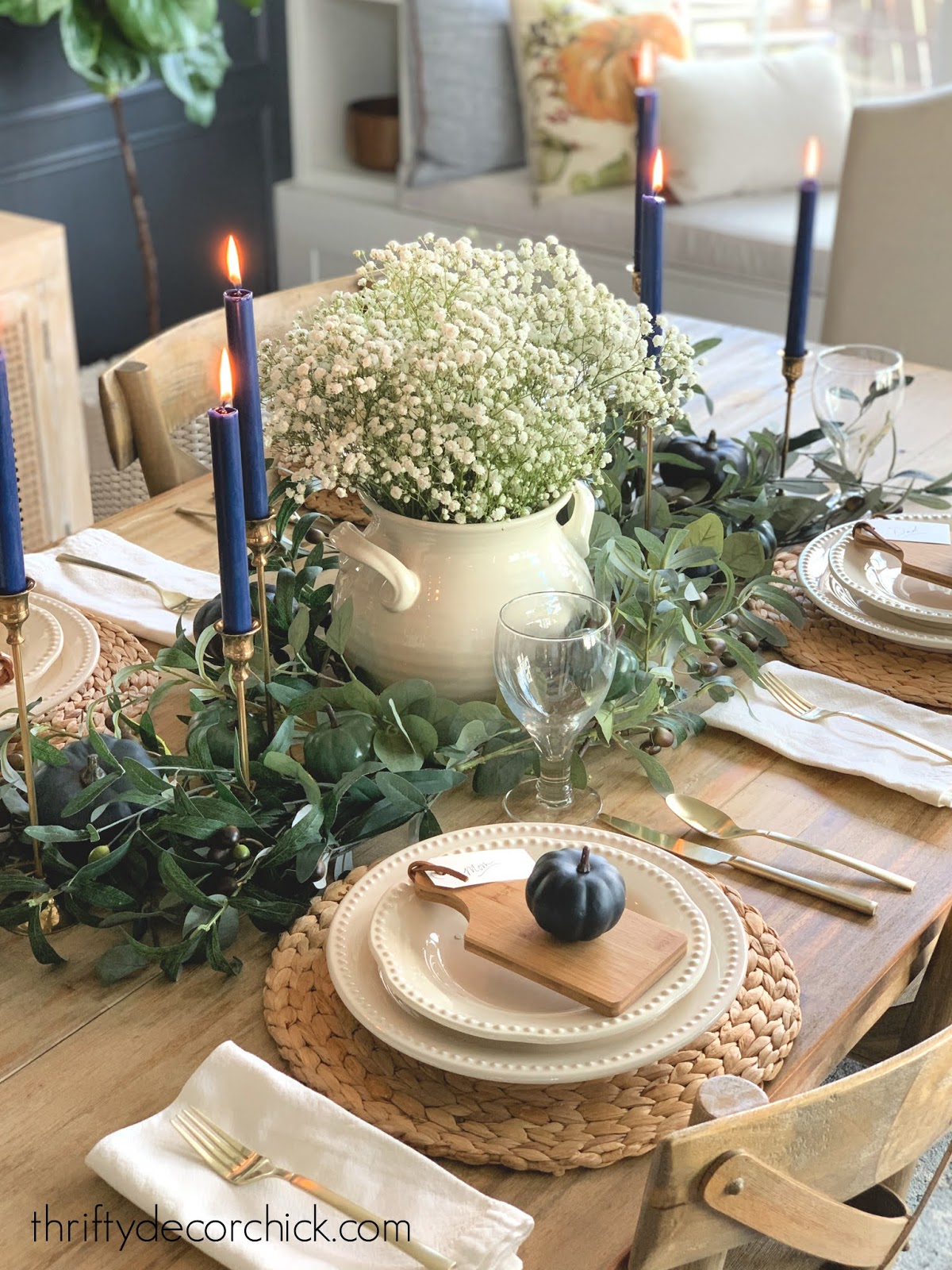 olive Eucalyptus greenery centerpiece