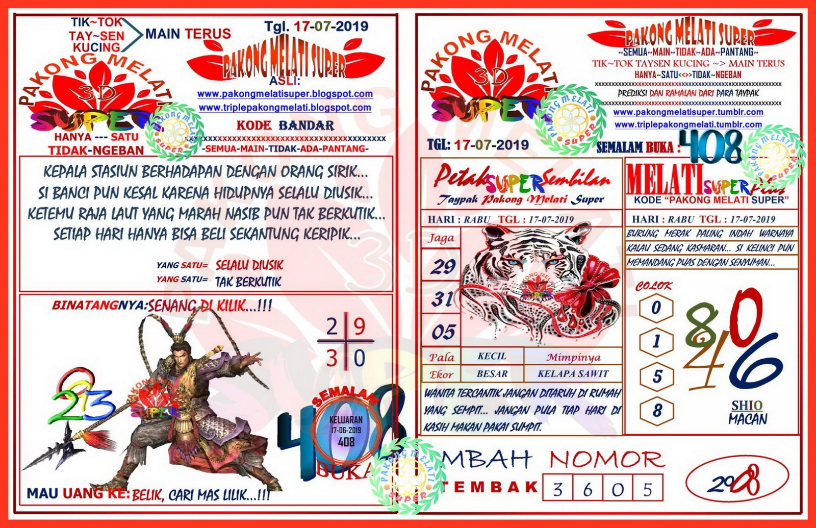 Info Prediksi Togel Keluaran Pakong Melati 17 Juli 2019
